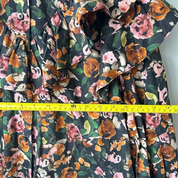 Something Navy Floral Ruffle Yoke Button Front Mini Dress Size S Womens - Picture 6 of 6